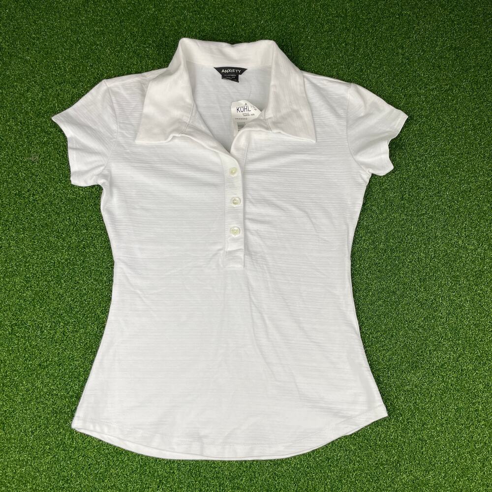 Vintage Y2K NWT Anxiety Cafe White Striped Cap Sleeve Polo Sz S